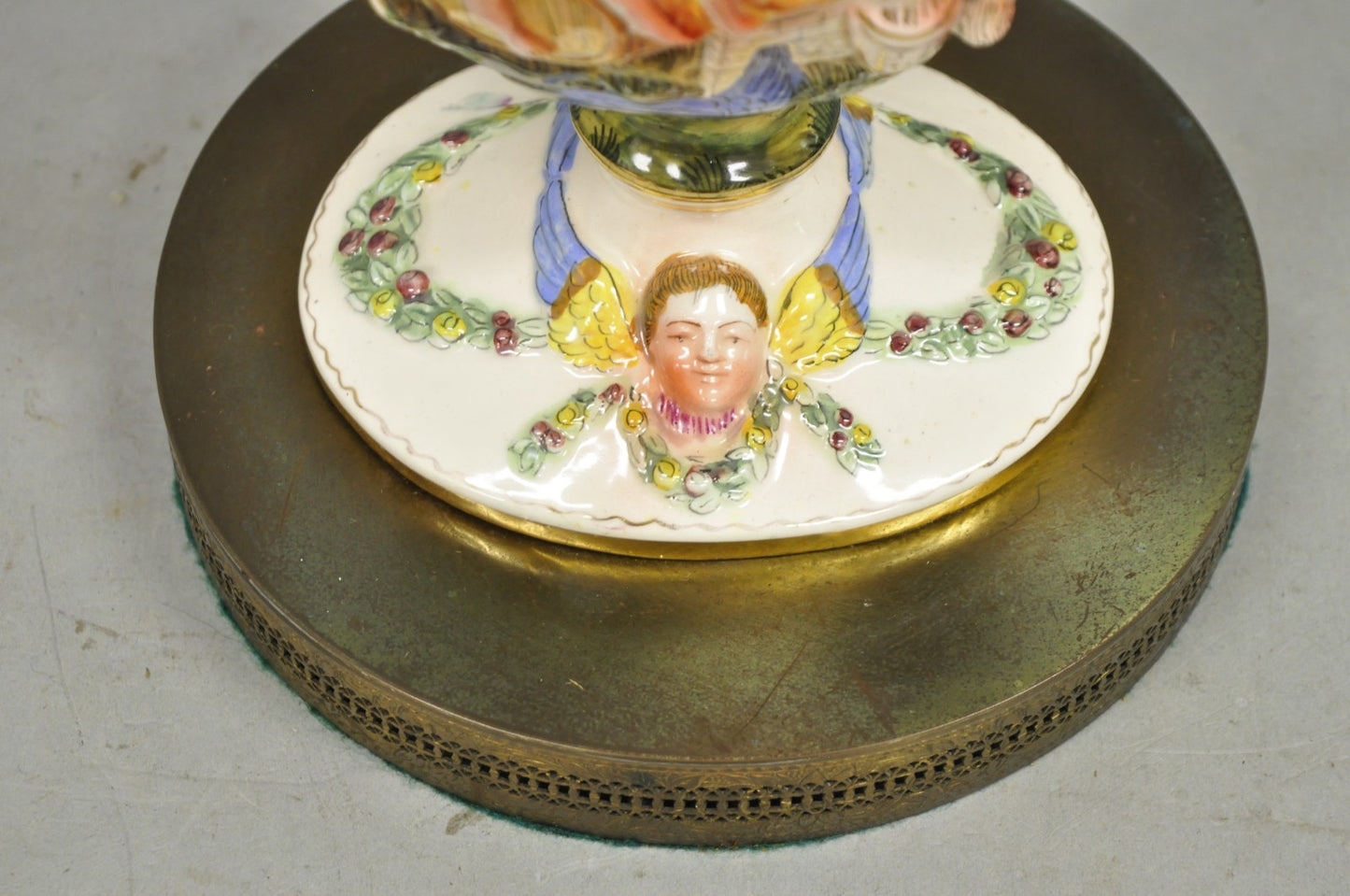 Vintage Italian Capodimonte Porcelain Figural Bacchanal Cherub Mermen Table Lamp