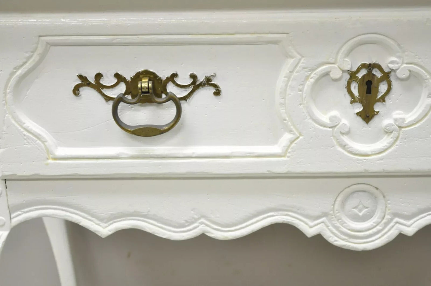 Vintage Baker French Country Regency Hoof Foot White One Drawer Console Table