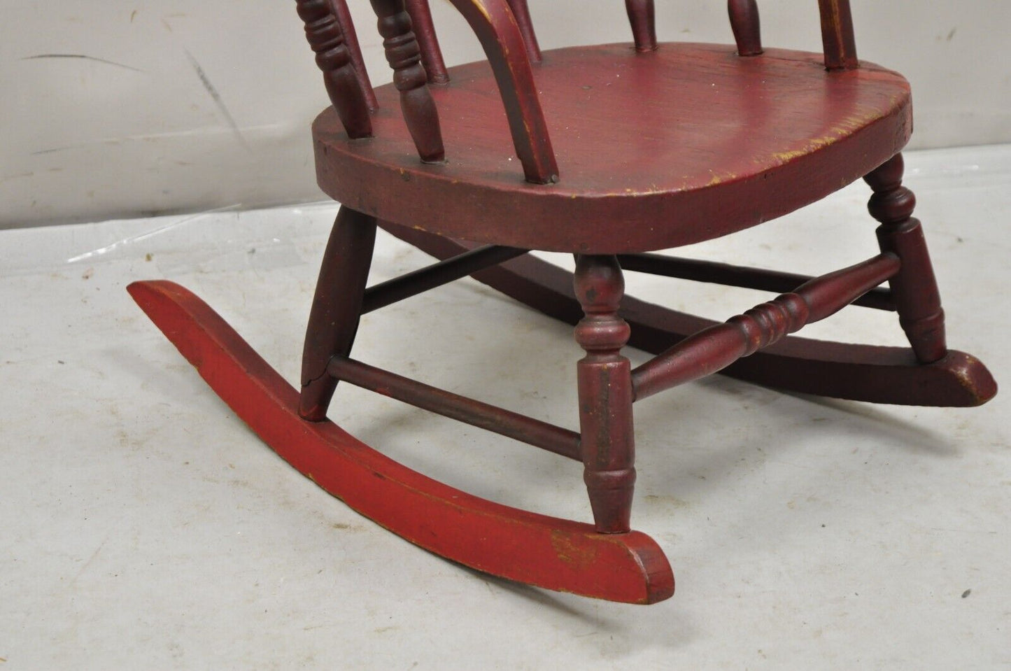 Antique American Primitive Spindle Back Small Child's Rocker Rocking Chair