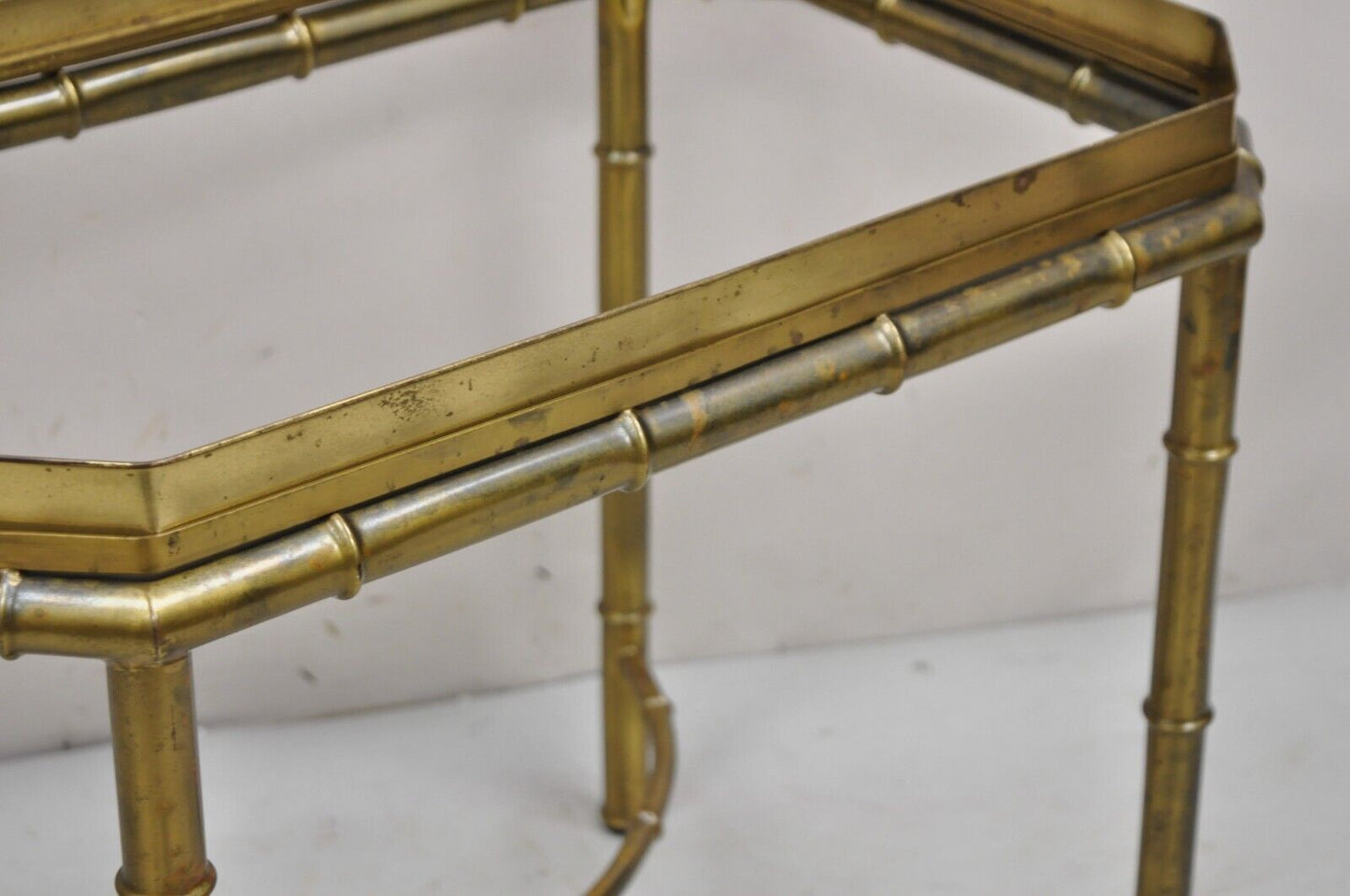 Vintage Italian Hollywood Regency Brass Faux Bamboo Tray Top Accent Side Table