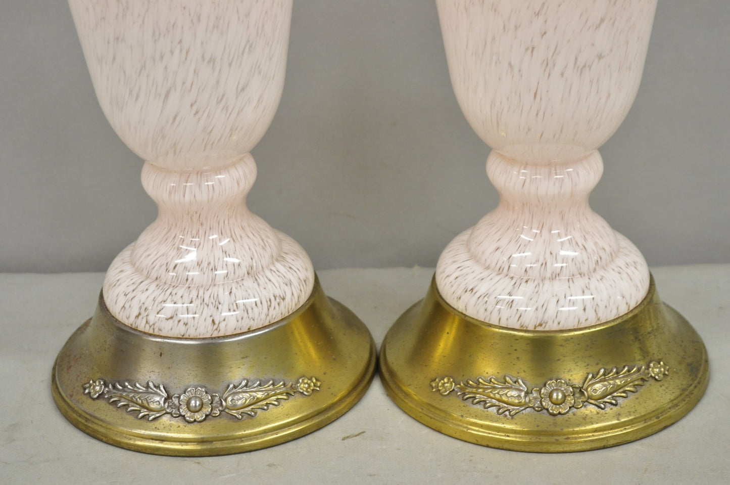 Vintage Mid Century Modern Italian Murano Glass Speckled Pink Table Lamps a Pair