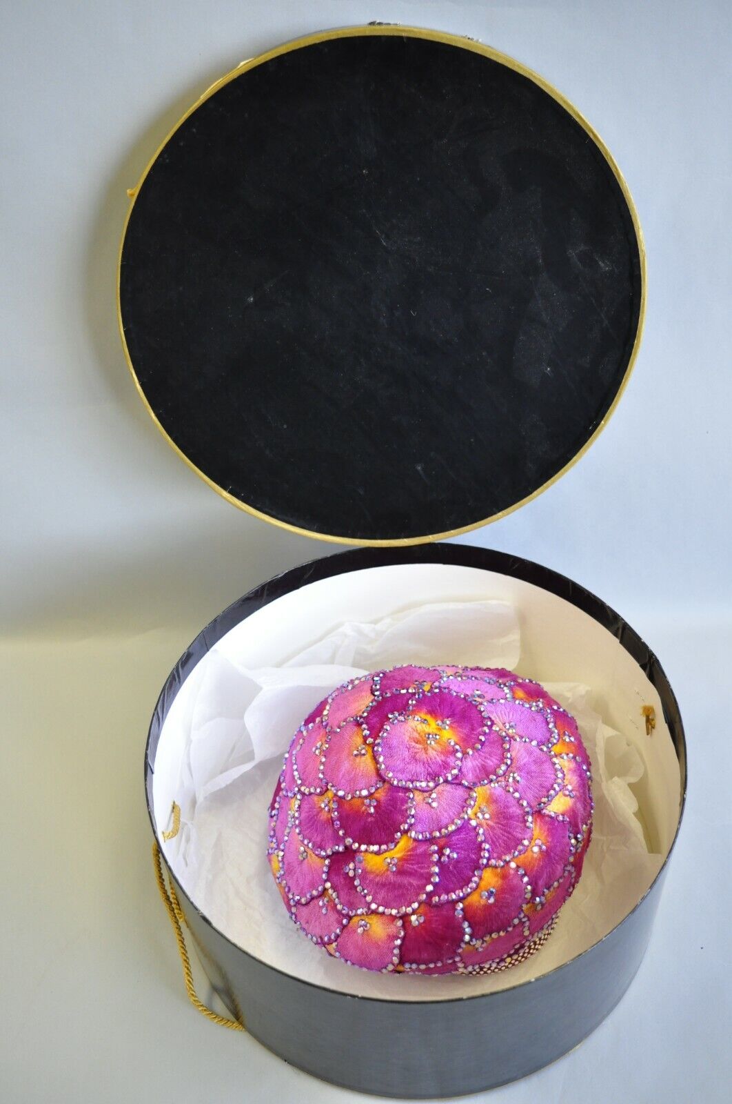 Vintage Jack McConnell Pink Sunset Flower Petal Studded Church Derby Hat Crown