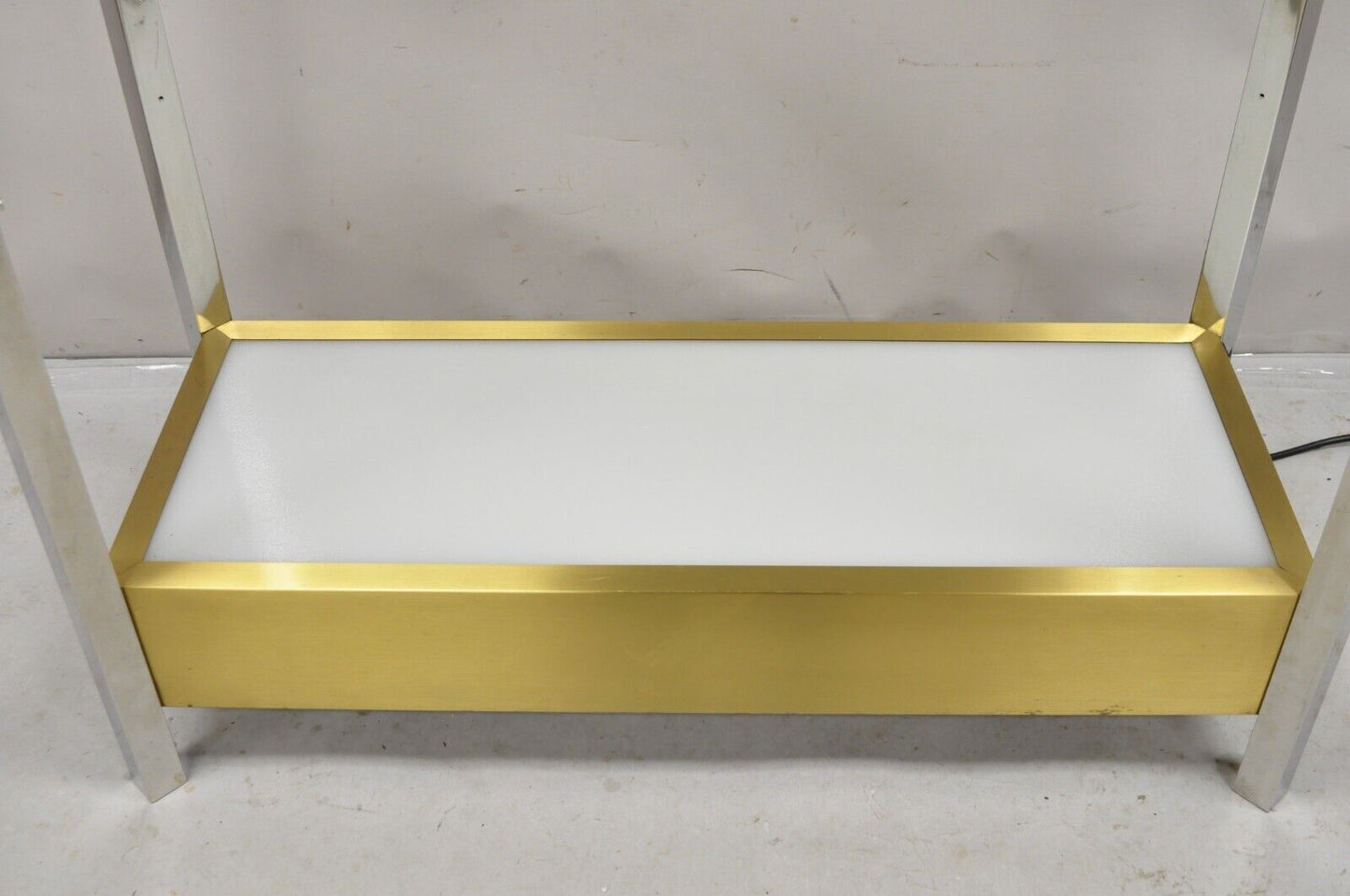 Vintage Illuminated Chrome and Brass Light Up Display Shelf Curio Etagere