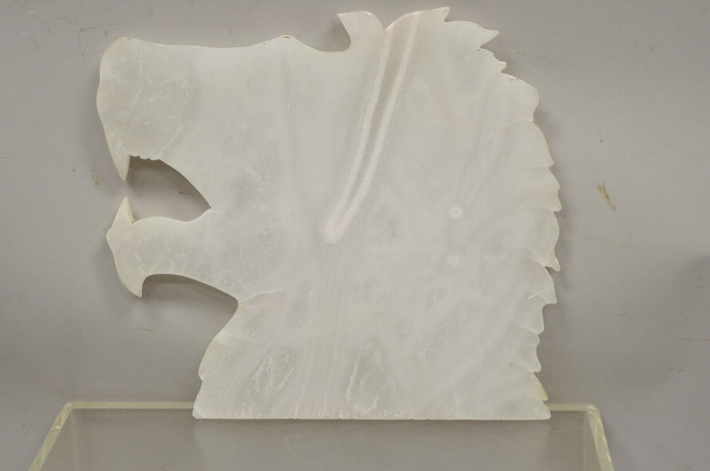 Vintage Italian Carved White Alabaster Lion Head Sculpture Statue Figure (B)