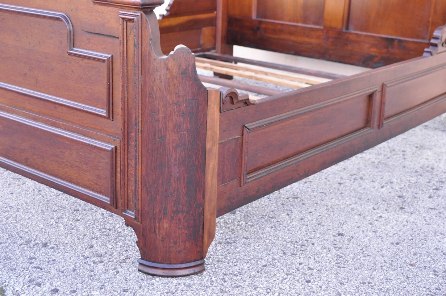 Antique Eastlake Victorian Stately Carved Walnut Highback Full Size Bed Frame