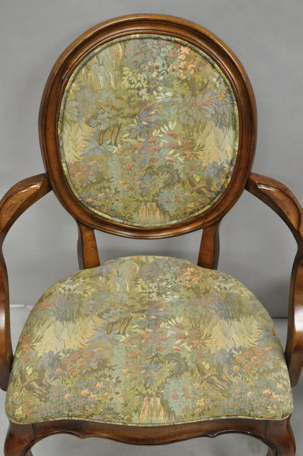 Vintage French Provincial Oval Balloon Back Upholstered Dining Chairs - Set of 8