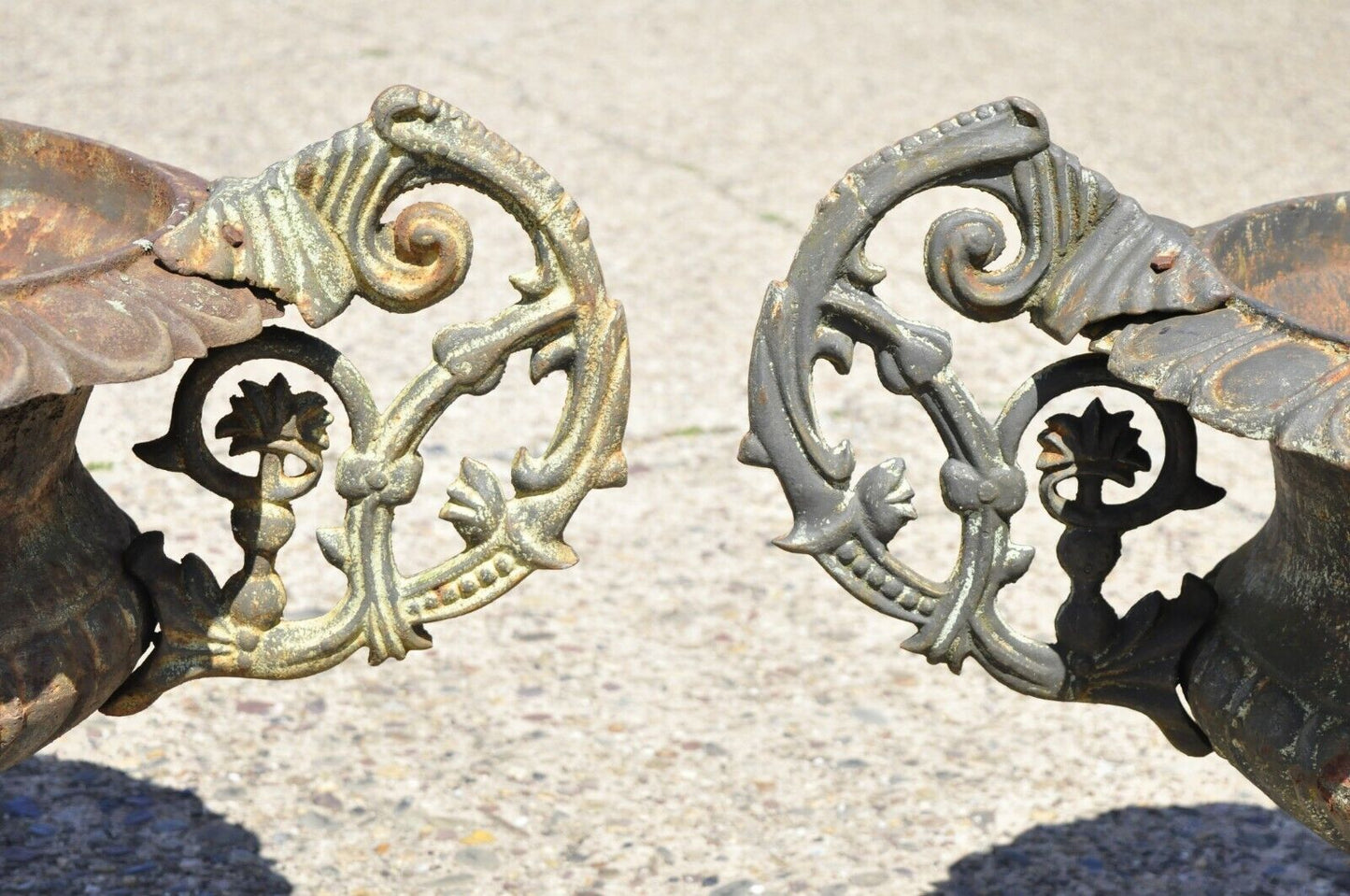Cast Iron Victorian Style Vrn Form Garden Planters with Handles - a pair