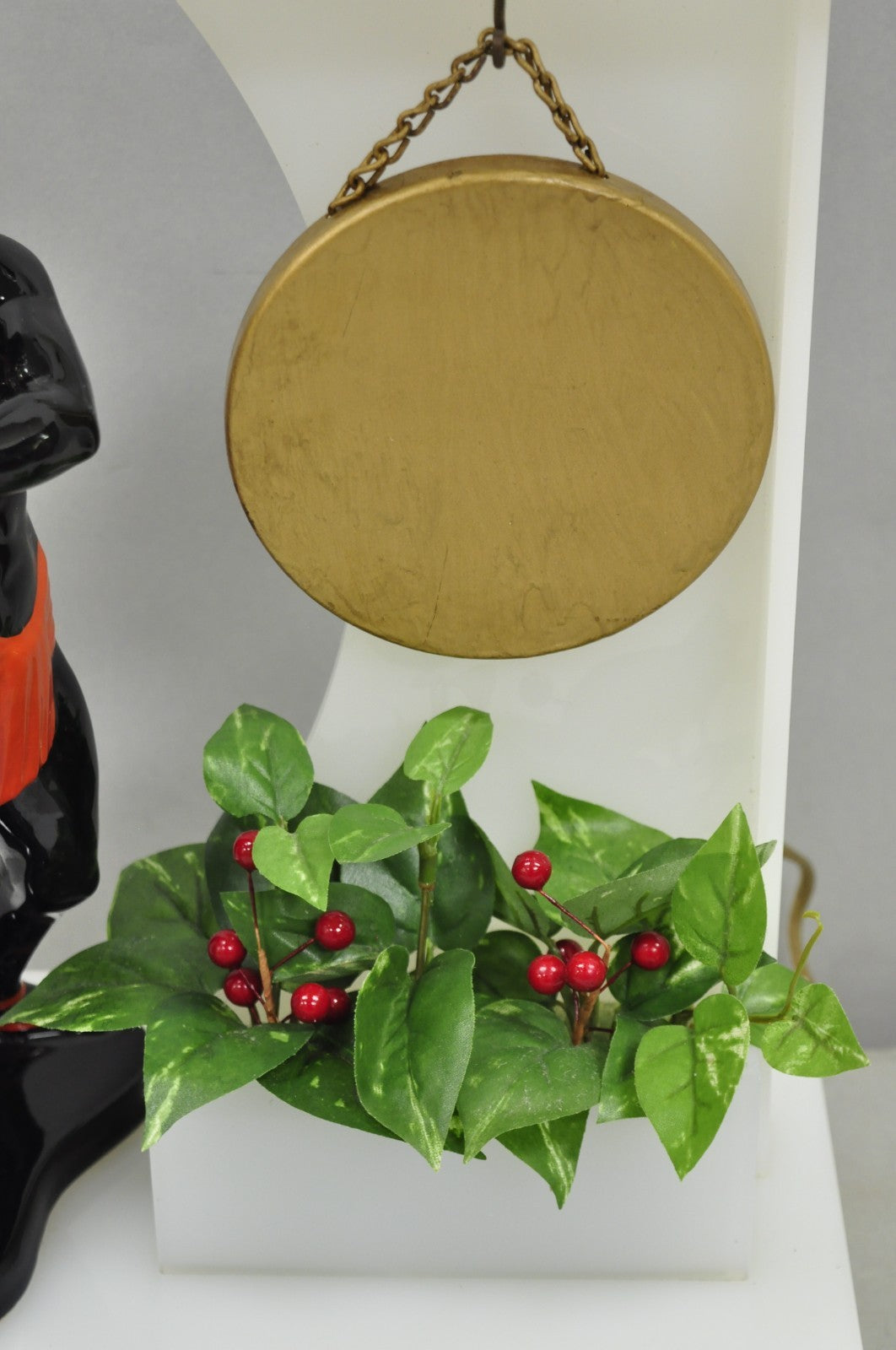 Vintage Mid Century Modern Figural African Black Male w/ Gong Acrylic Table Lamp