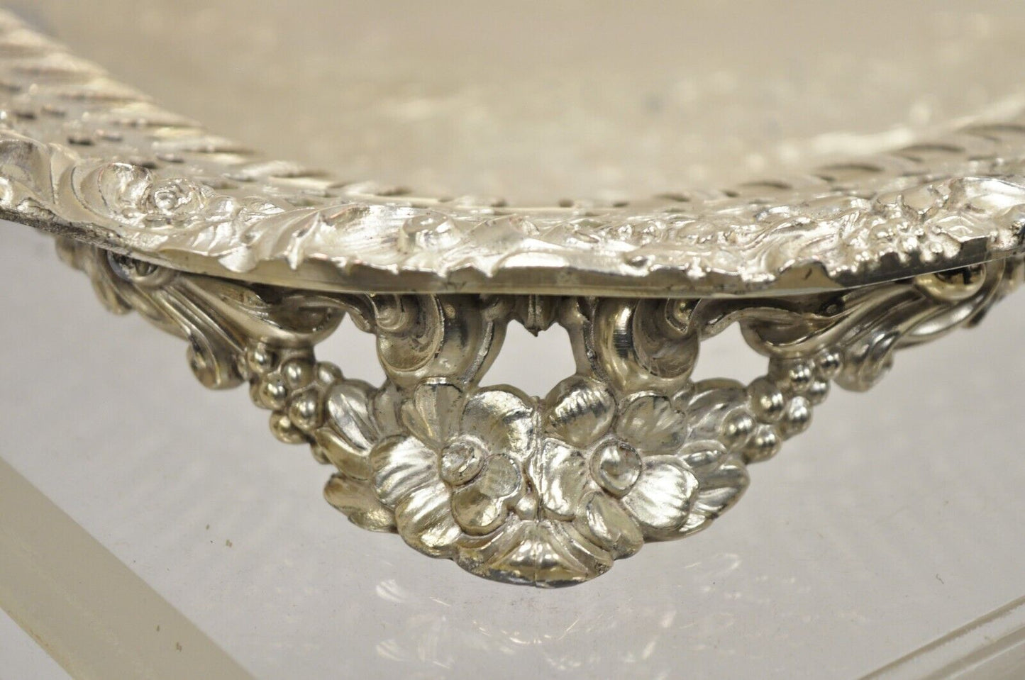 Vintage English Victorian Silver Plated Reticulated Square Serving Platter Tray