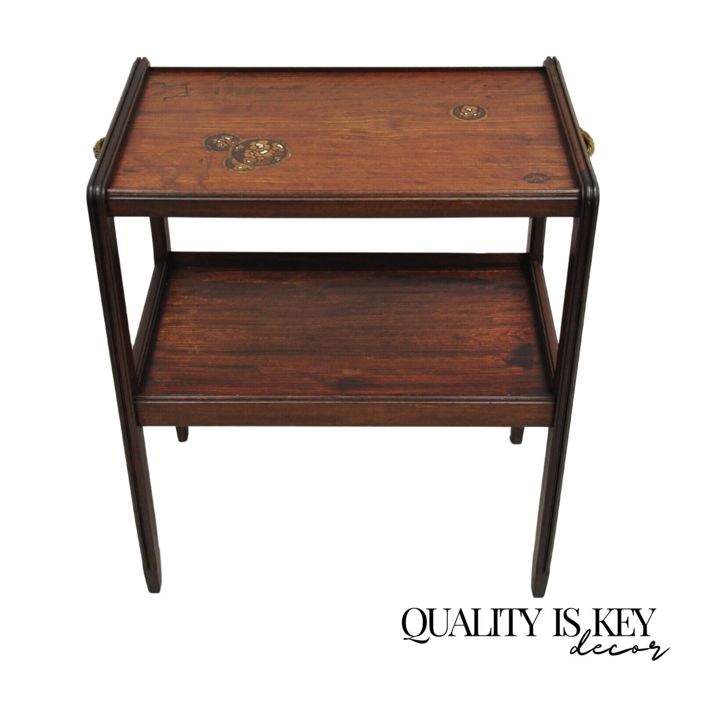 Antique Louis Majorelle French Art Nouveau Inlaid Mahogany 2 Tier Side Table