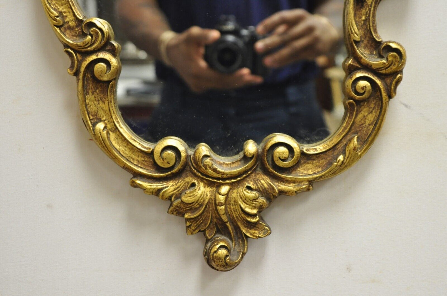 Vintage French Rococo Style Gold Gilt Leafy Scrollwork Wall Mirror