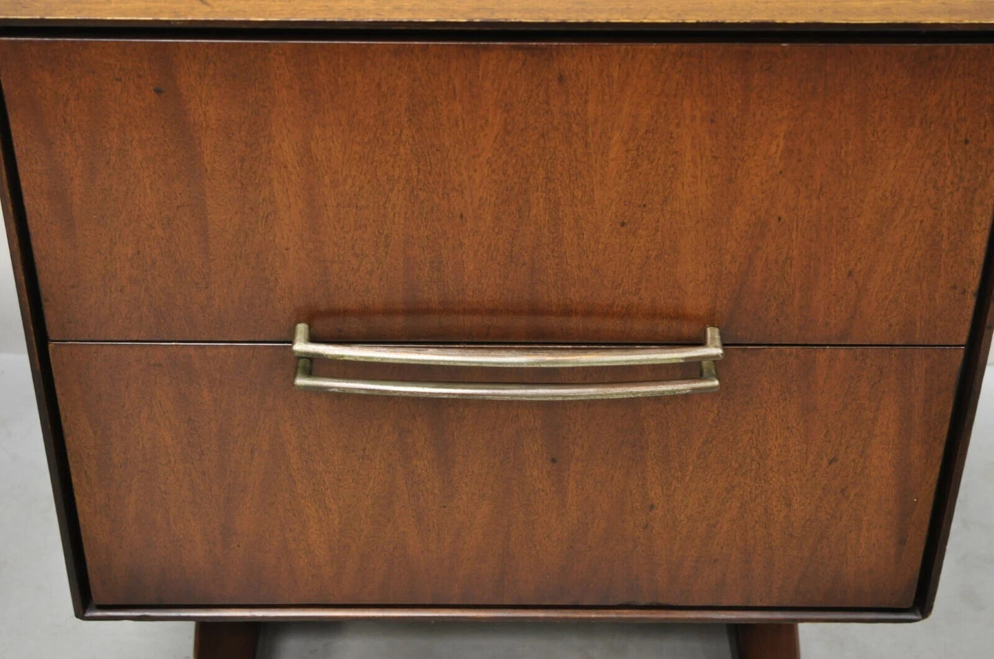 Vintage Mid Century Modern Walnut Double Pedestal Base Nightstand Bedside Table