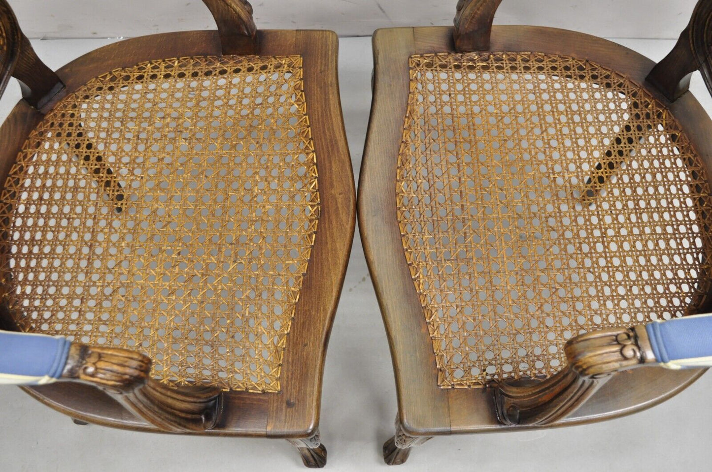 Vintage Ethan Allen Italy French Country Louis XV Cane Back Arm Chairs - a Pair