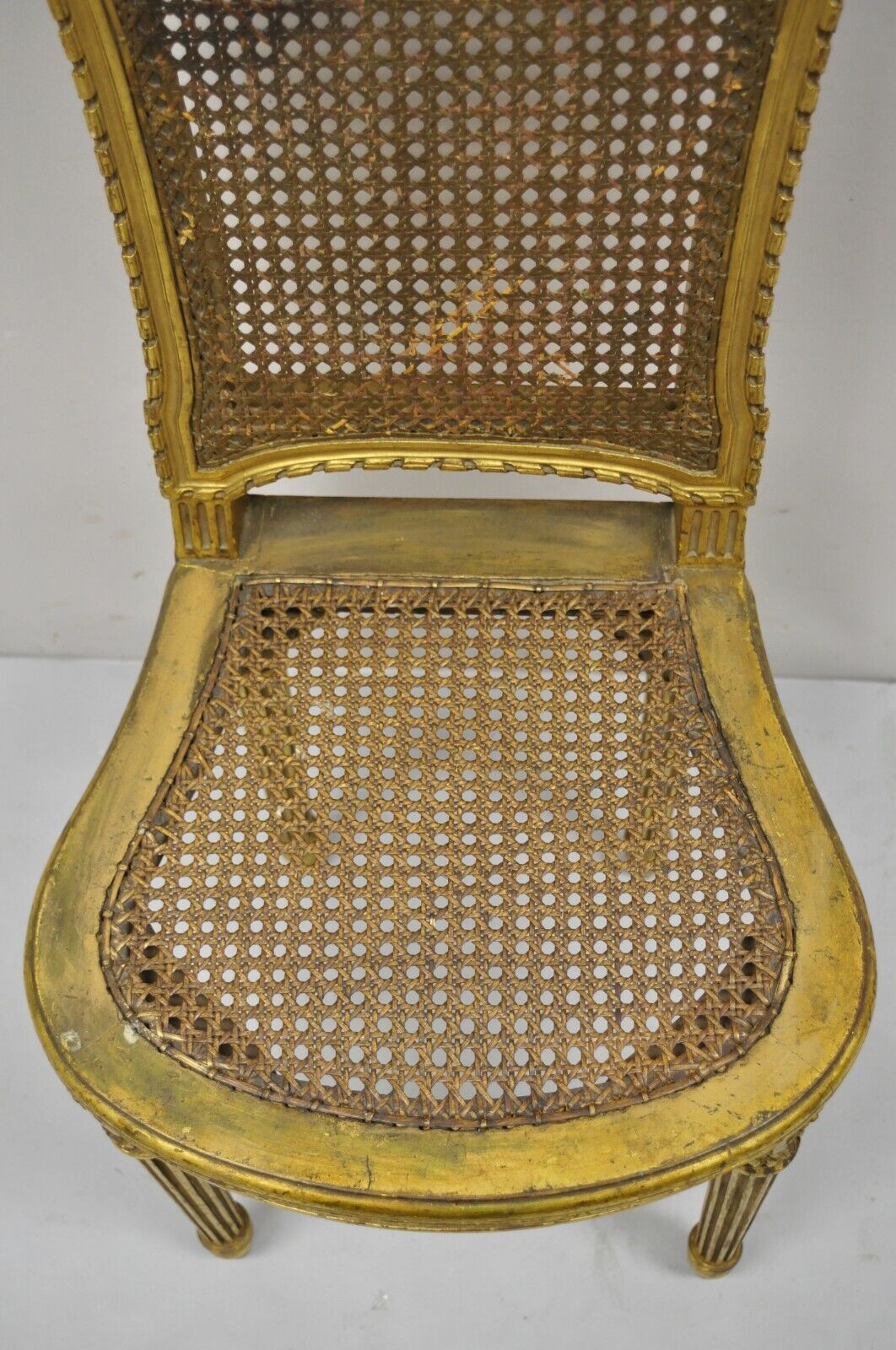 Antique Victorian French Louis XV Style Gold Giltwood Cane Boudoir Side Chair
