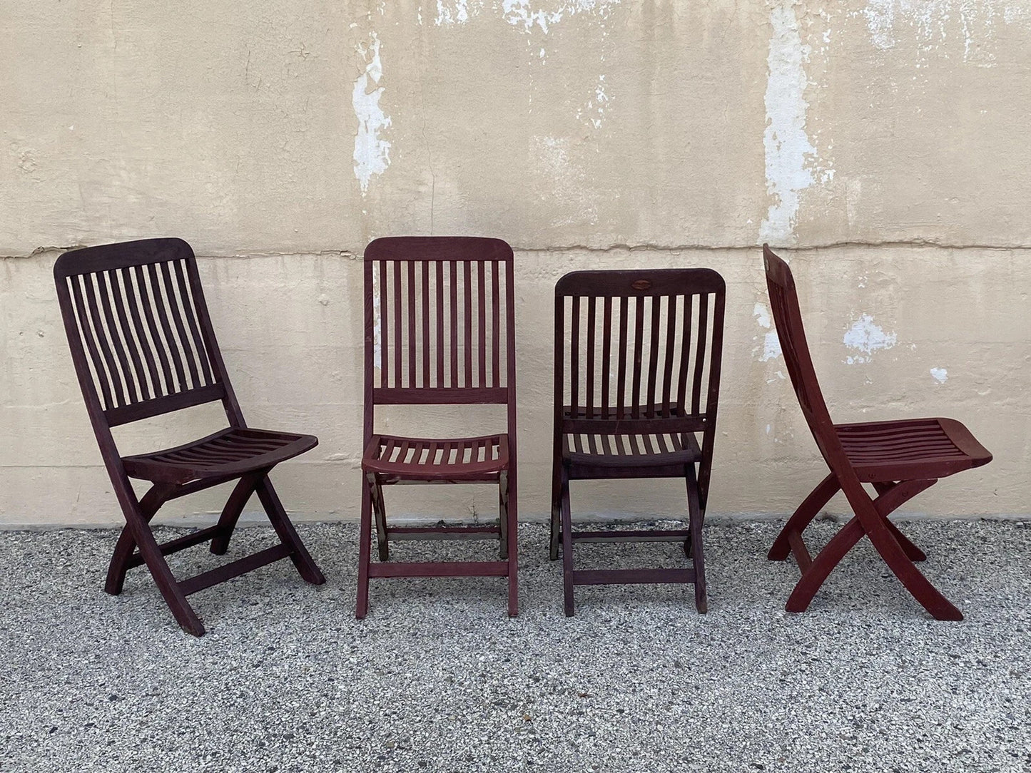 Slatted Teak Wood Garden Patio Folding Chairs by Outdoor Classics - Set of 4