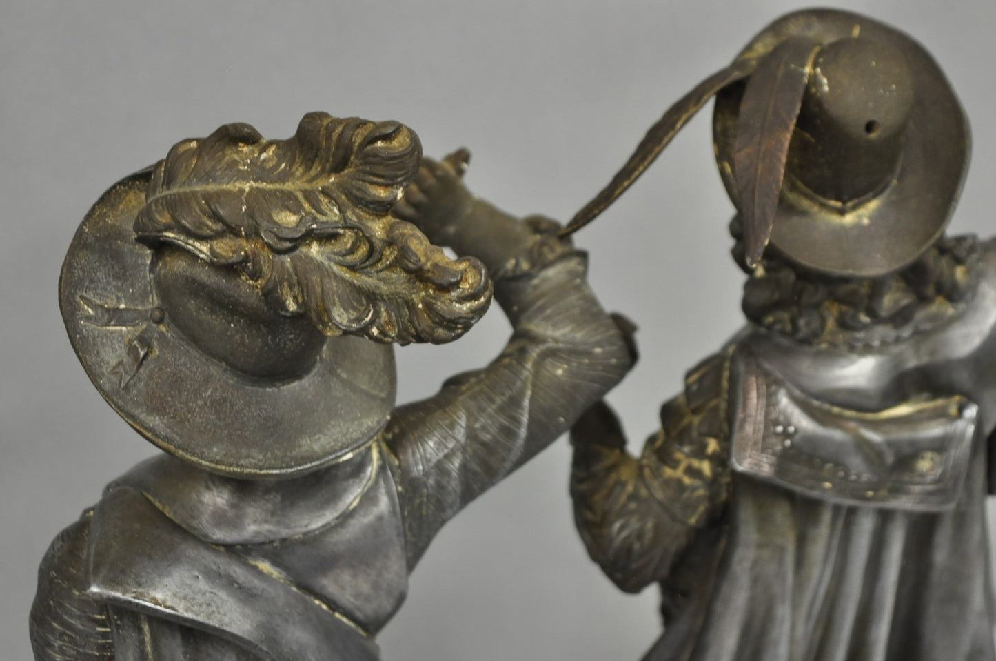 Antique French Renaissance Don Juan & Don Cesar Spelter Metal Sculptures 2 Pcs