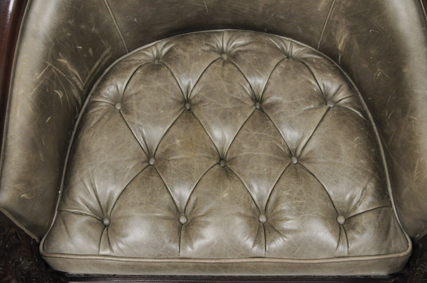 Baker Stately Homes Grey Leather Lions Head Pull Up Tub Chair Club Chair