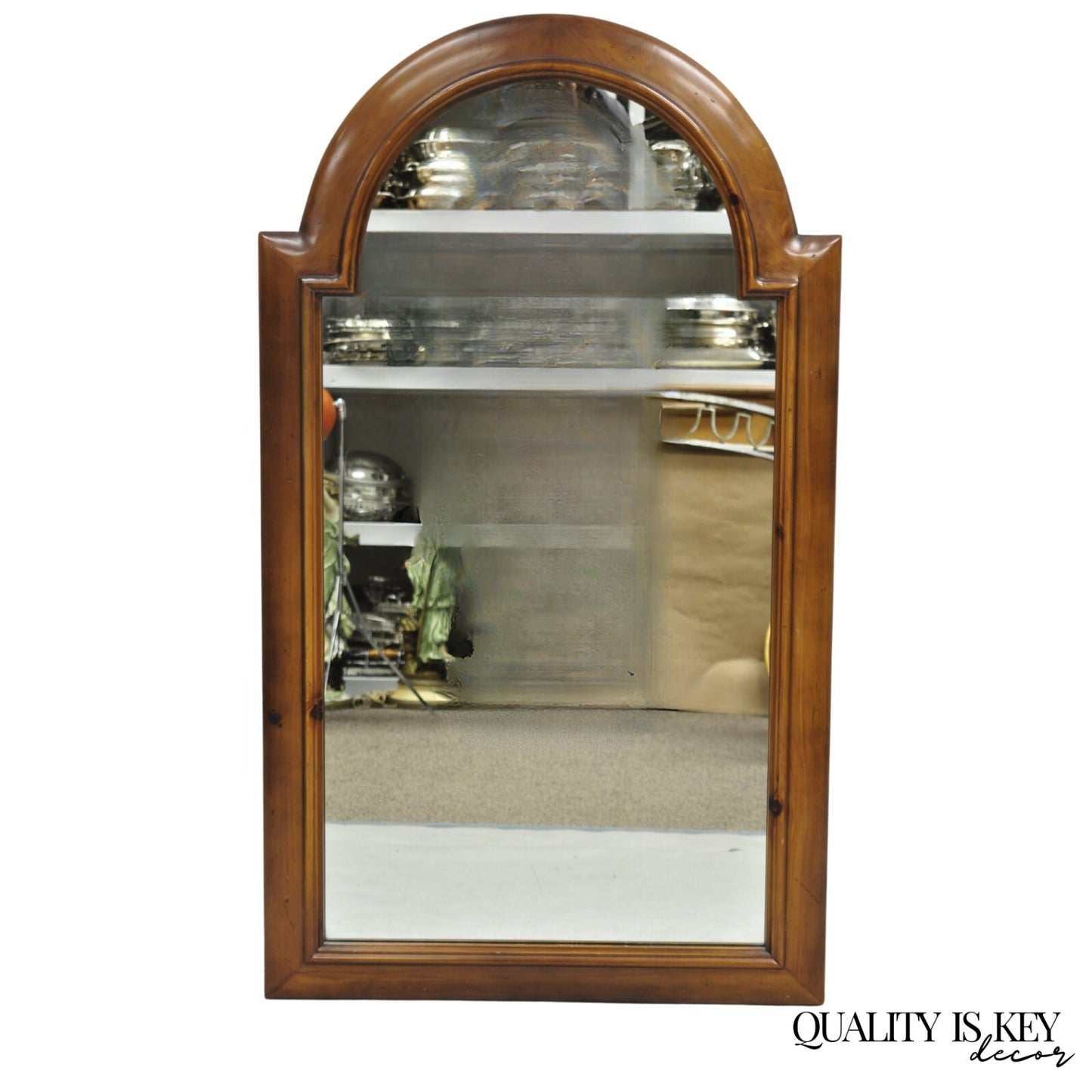 Vintage French Country Style Solid Pine Wood Sculpted Arch Wall Mirror