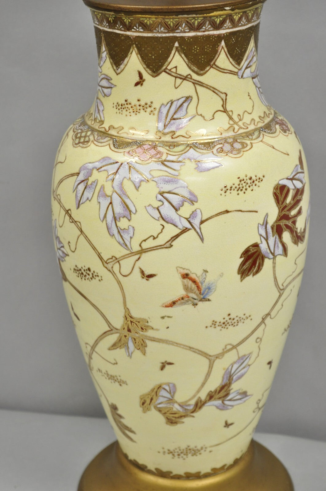 Antique Chinoiserie Chinese Yellow Porcelain Large Jardiniere Vase Table Lamp