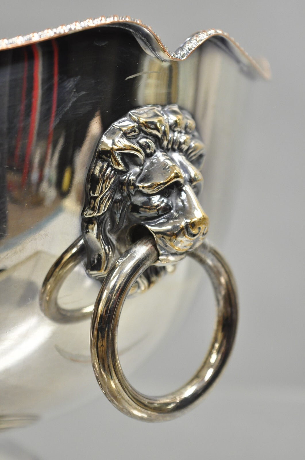 English Regency Silver Plated Lion Handle Small Punch Bowl Champagne Ice Bucket