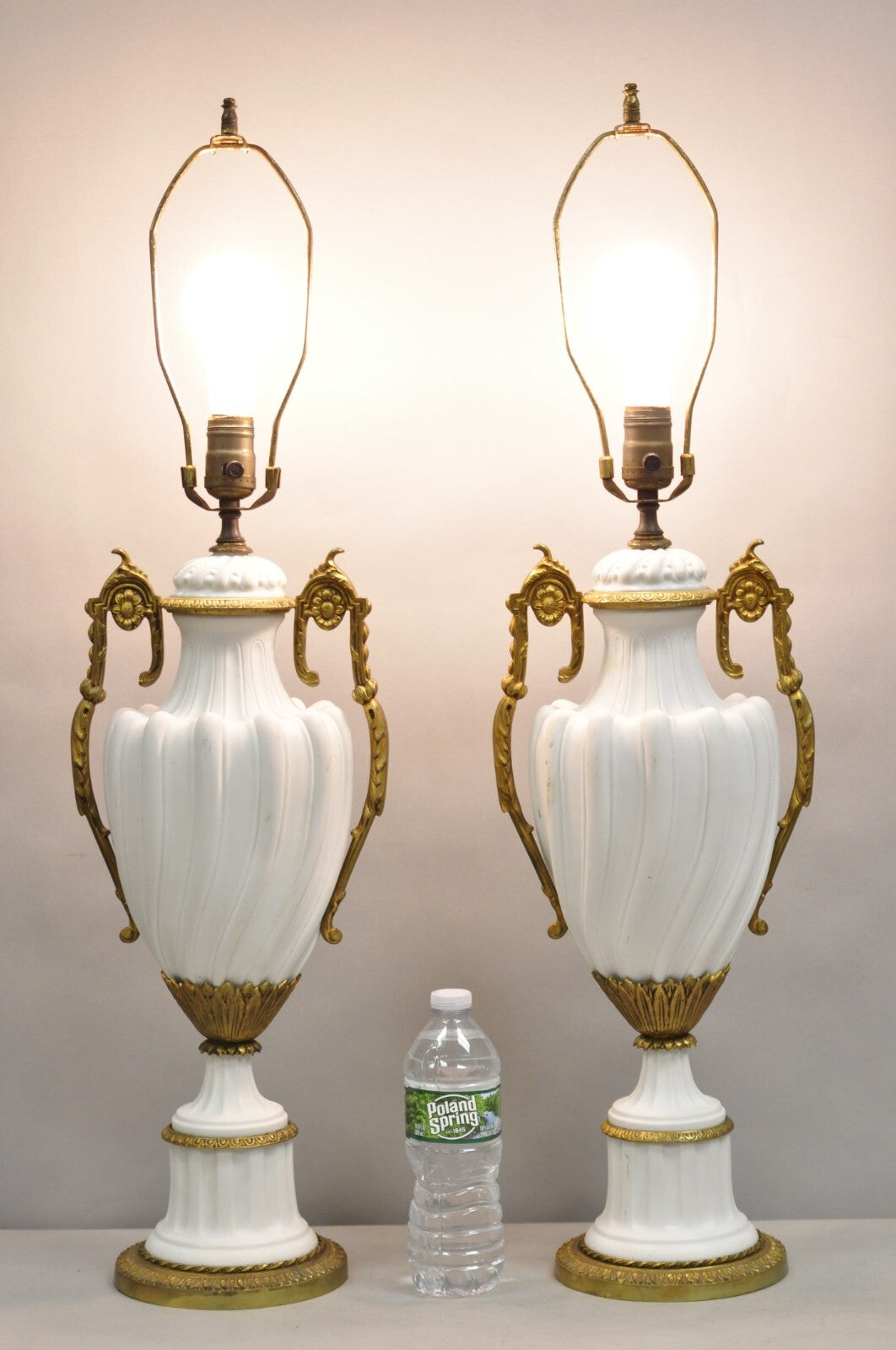 Antique French Louis XVI Style Gilt Bronze Porcelain Urn Table Lamps - a Pair