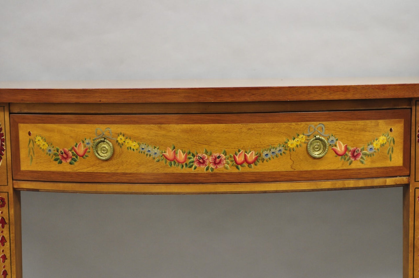 Wellington Hall English Adams Style Paint Decorated Satinwood Sideboard Buffet