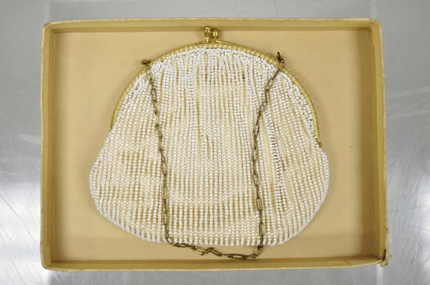 2 Vintage White Beaded Purse Clutch Coin Purse Pocketbook Belgium Lord & Taylor