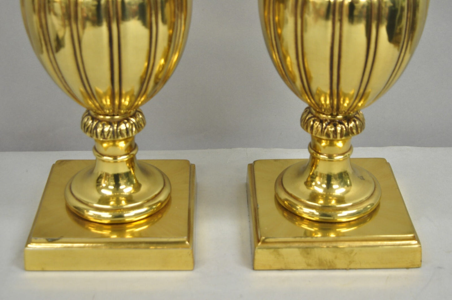 Vintage French Empire Style Gold Brass Metal Urn Form Table Lamps - a Pair