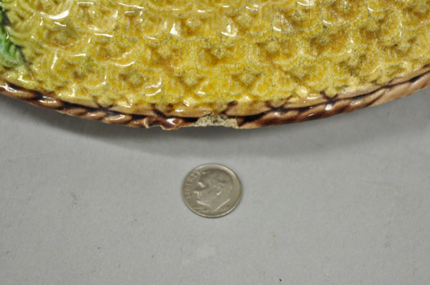 Antique Majolica Wheat Pineapple Glazed Ceramic Pottery Bread Platter Plate Dish