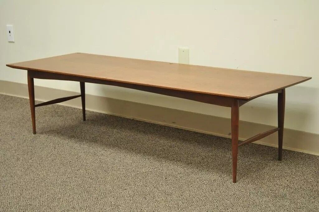 Vintage Mid Century Danish Modern Walnut 60" Long Sleek Coffee Table