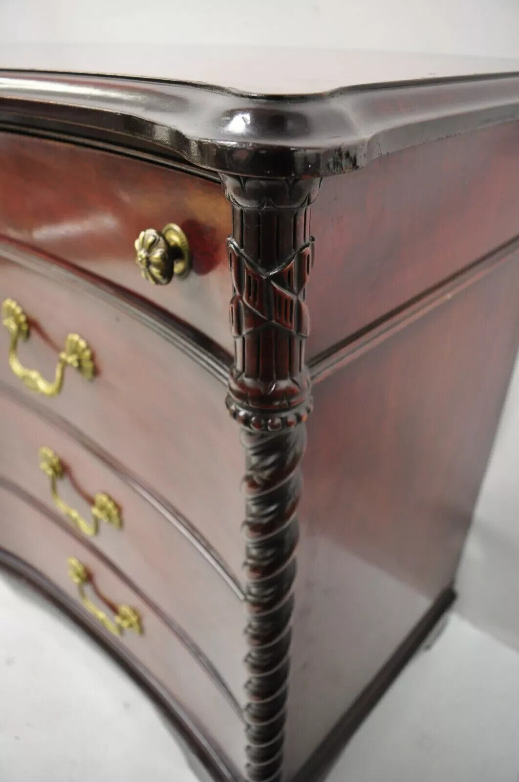 Mahogany Chinese Chippendale Long Dresser Credenza w/ Tooled Leather Door Front