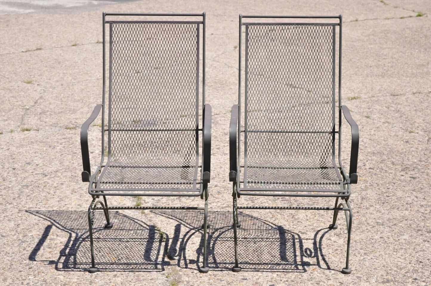 Woodard Bradford Collection Spring High Back Wrought Iron Patio Chairs - a Pair