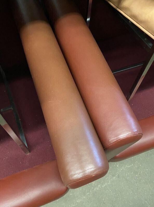 Mid Century Modern Red Leather Cube Club Lounge Chairs on Casters - a Pair
