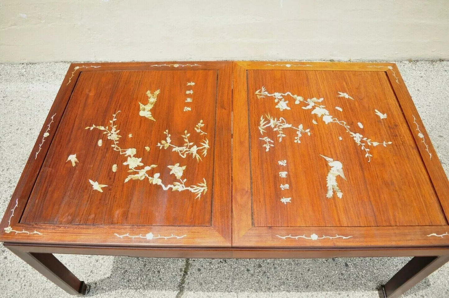 Vintage Chinese Harwood Chinoiserie Dining Room Set Table 8 Chairs - 9 Pc Set