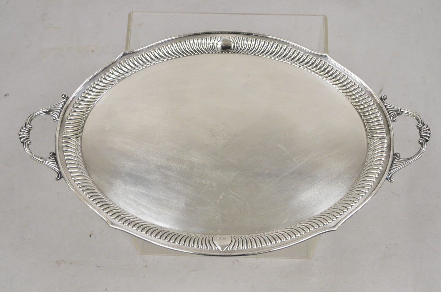 Antique English Edwardian Eagle & Crown Engraved Oval Serving Platter Tray