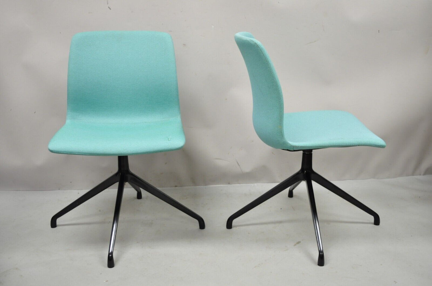 ODS Hairpin Swivel Base Blue Upholstered Side Chair - a Pair