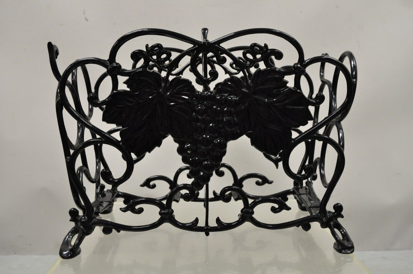 Vintage Victorian Style Black Cast Iron 6 Wine Bottle Rack Holder with Grapes