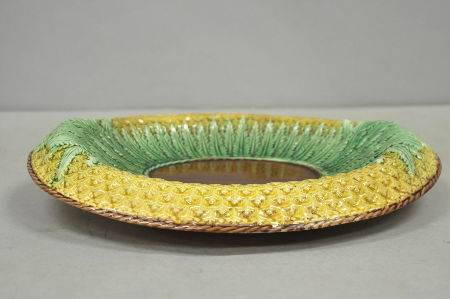 Antique Majolica Wheat Pineapple Glazed Ceramic Pottery Bread Platter Plate Dish