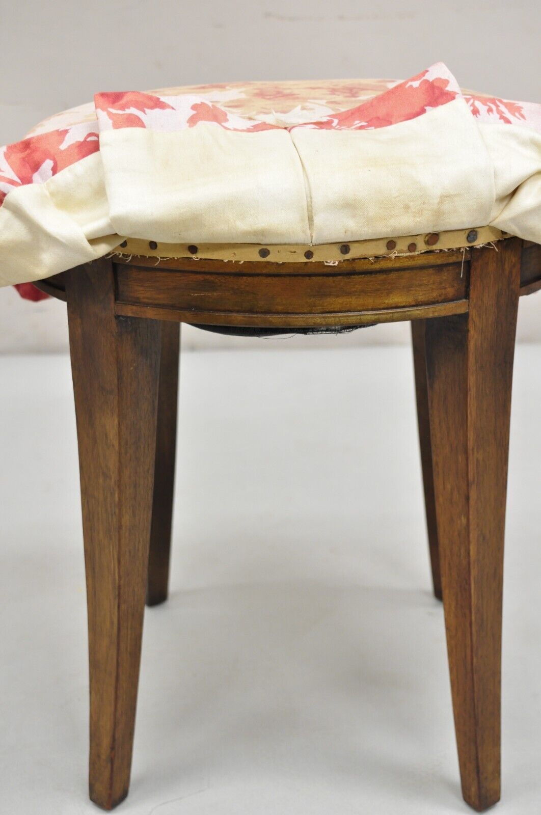 Vintage Regency Style Small Oval Mahogany Saber Leg Vanity Bench Stool