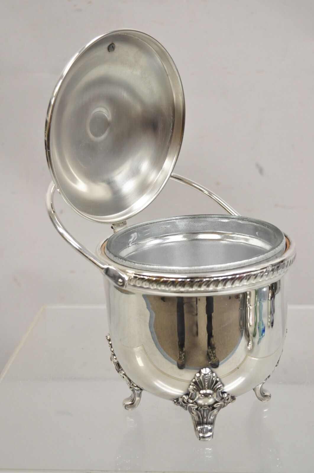 Vintage Victorian Style Reticulated Handle Silver Plated Ice Bucket by Bristol