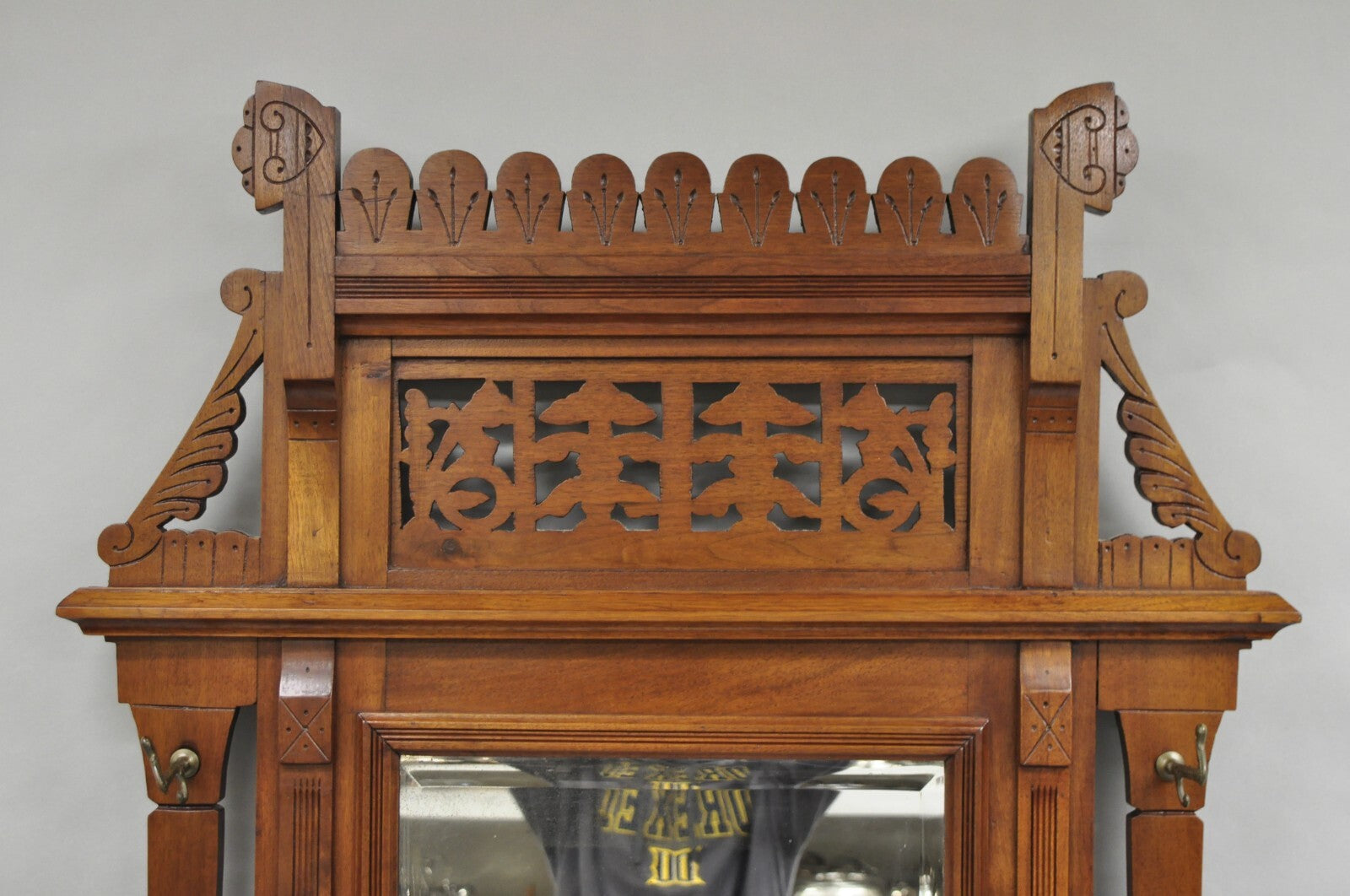 Antique Eastlake Victorian Walnut Marble Top Umbrella Stand Hall Tree Mirror