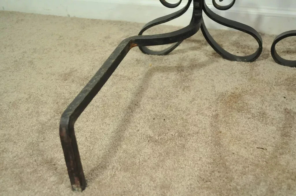 Antique Arts & Crafts Art Nouveau Black Wrought Iron Scrolling Andirons - a Pair
