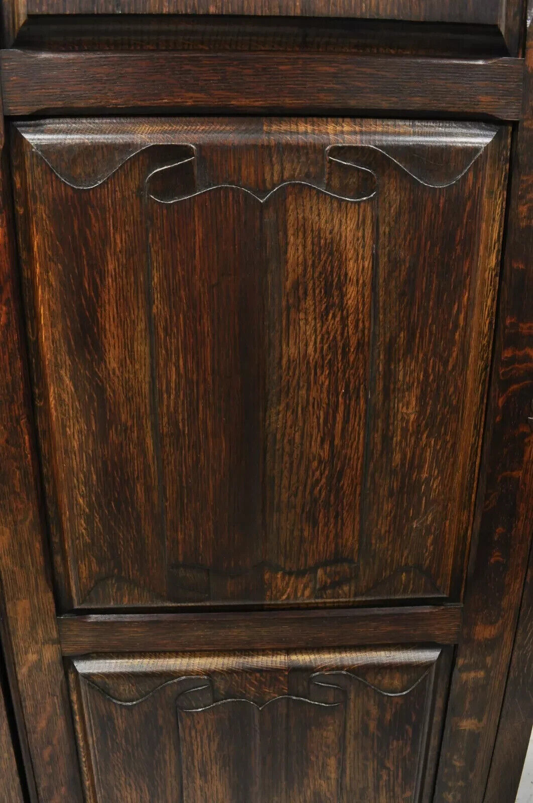 Antique Belgium Renaissance Jacobean Figural Carved Oak Large Wardrobe Cabinet