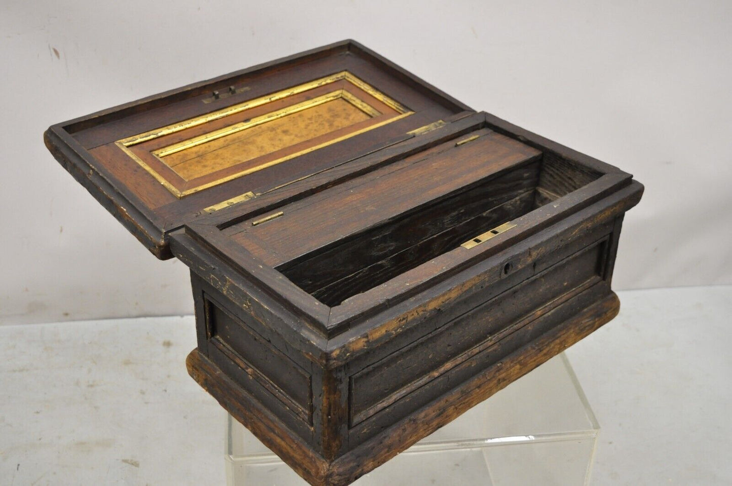 19th Century American Primitive Distressed Solid Wood Machinist Tool Box Storage