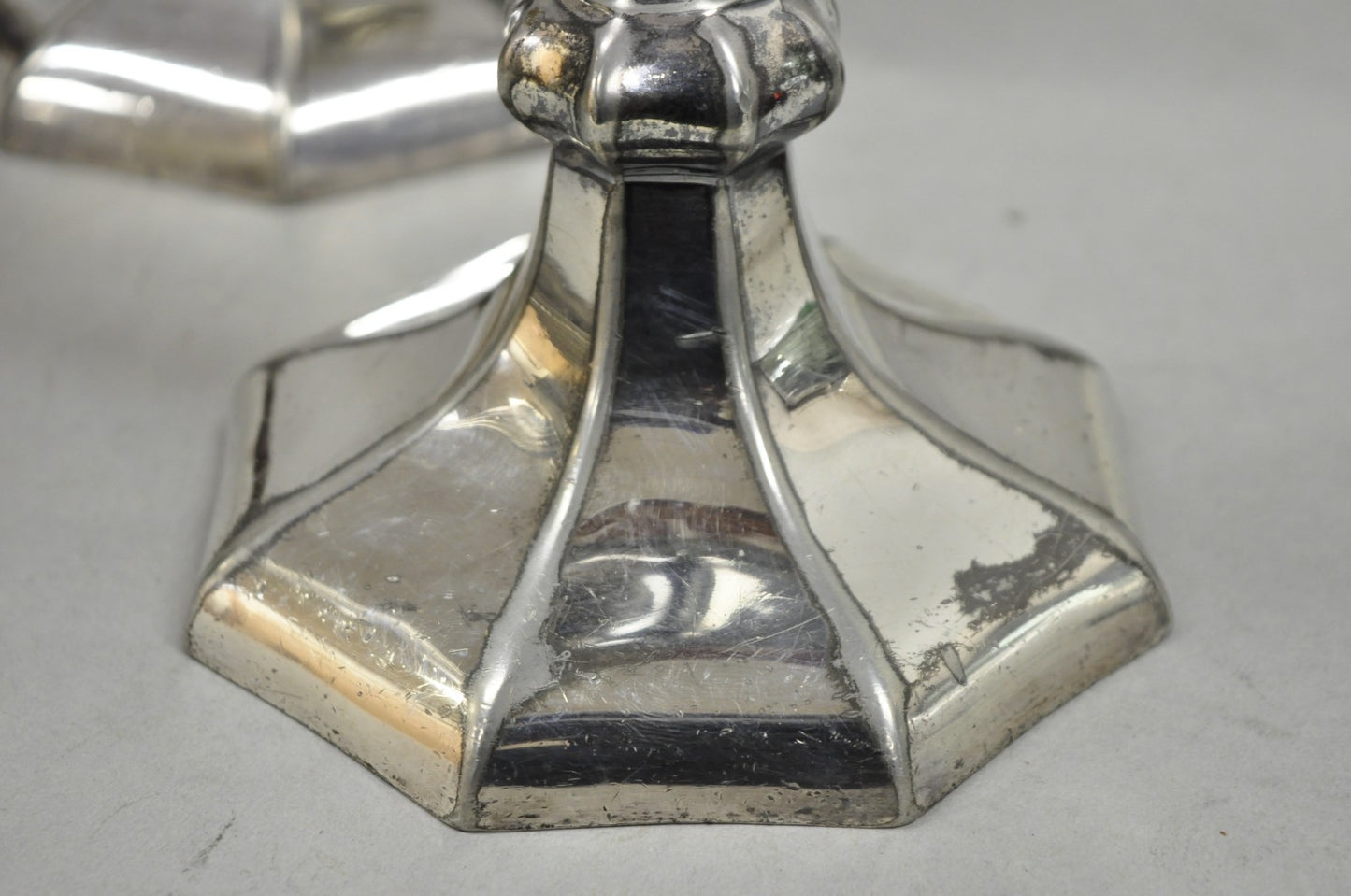 Reed & Barton Art Nouveau Silver Plated Small Candlestick Table Lamps - a Pair