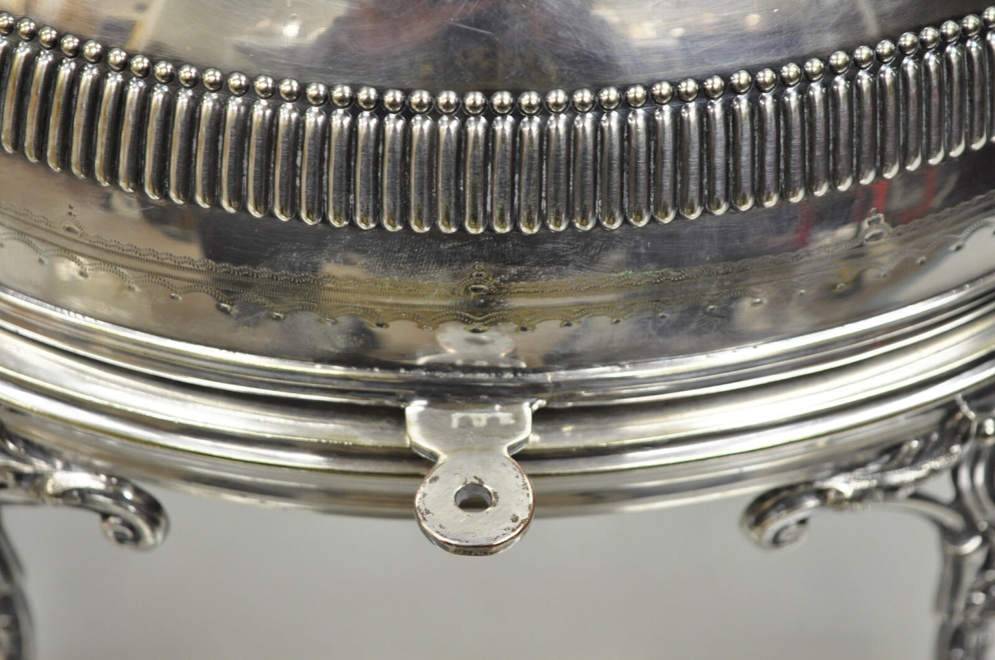 Antique English Edwardian Large Silver Plated Roll Top Warmer Chafing Dish