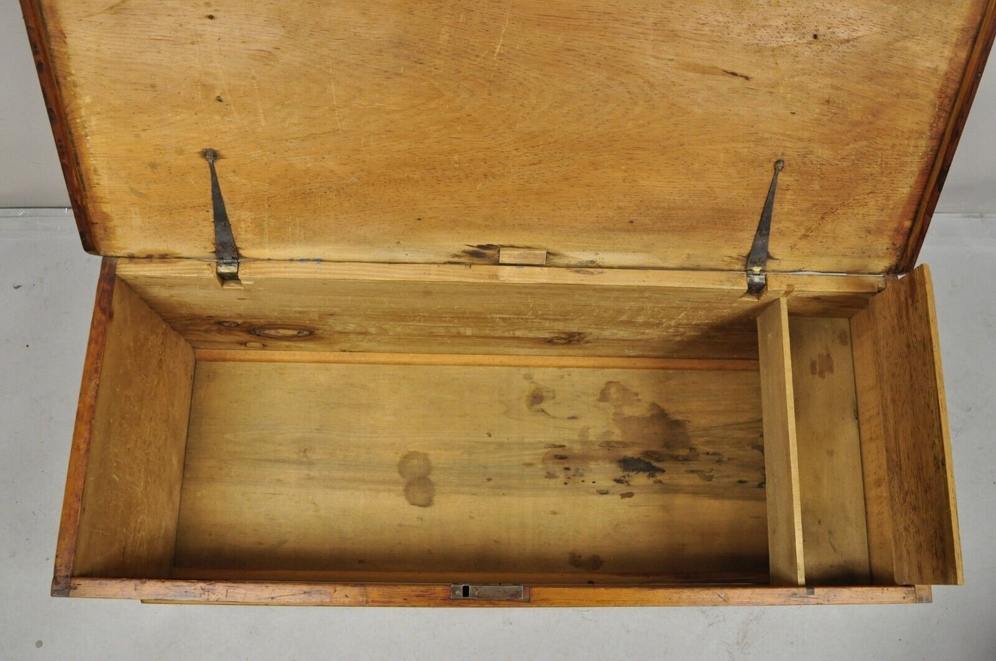 Antique 19th C Chestnut Dovetailed Primitive Wooden Storage Blanket Chest Trunk
