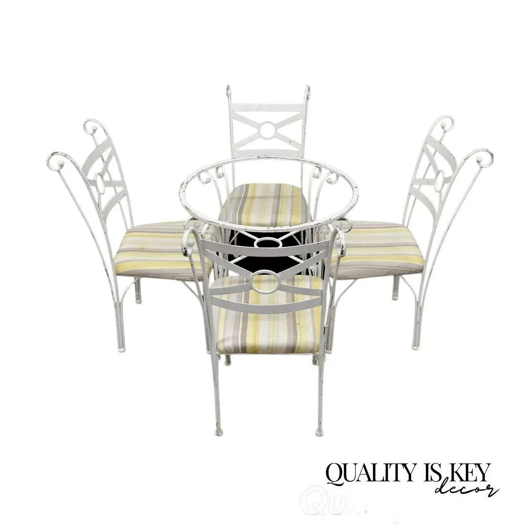 Contemporary Metal Kitchen Bistro Dining Set Round Table 4 Chairs - 5 Pc Set