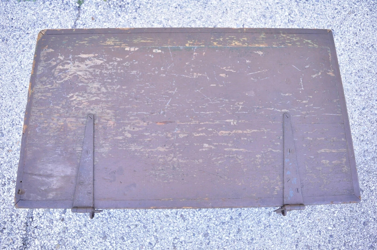 Antique English Campaign Brown Painted Wooden Military Blanket Chest Trunk