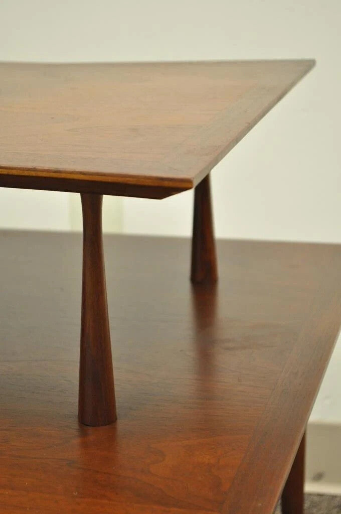 Vintage Mid Century Danish Modern Sculpted Walnut 2 Tier Side End Lamp Table